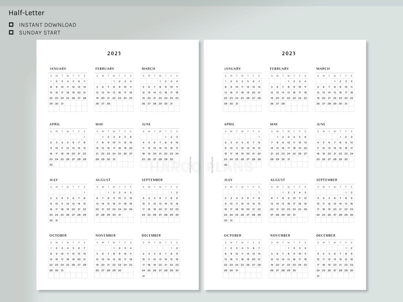 2023 Calendar Halfletter Printable Planner Inserts Dated Etsy