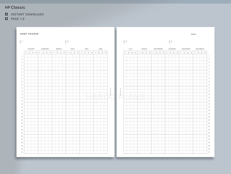 Yearly Habit Tracker | HP Classic Printable Happy Planner Inserts ...