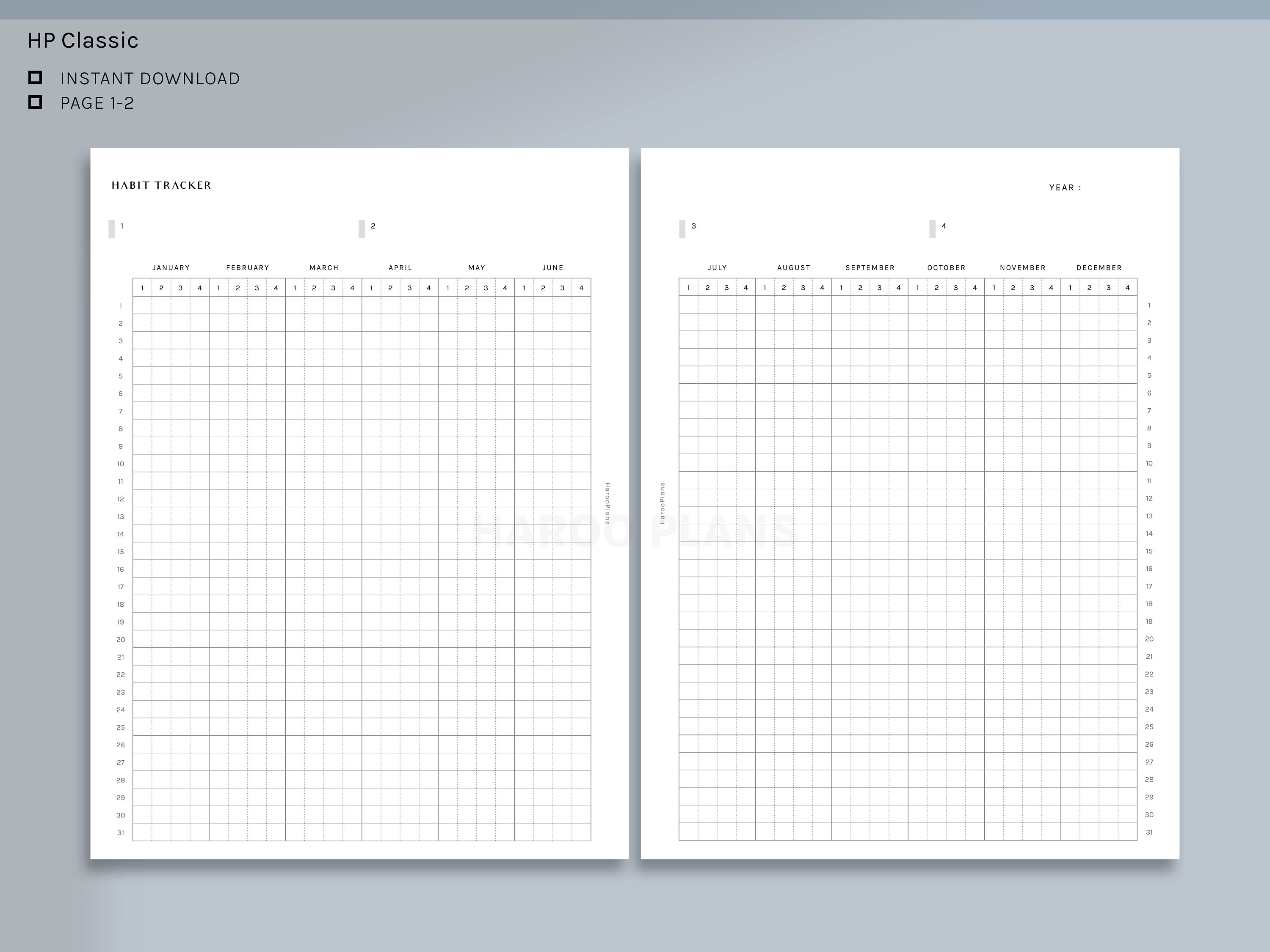 Yearly Habit Tracker | HP Classic Printable Happy Planner Inserts ...