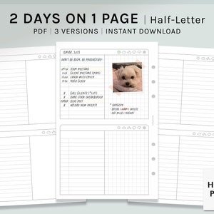 2 dagen op 1 pagina | Afdrukbare planner-inzetstukken van halve letters | 2D1P Dagelijkse Agenda | Organizer-sjabloon | Raster omlijnde lay-out PDF | Digitaal downloaden