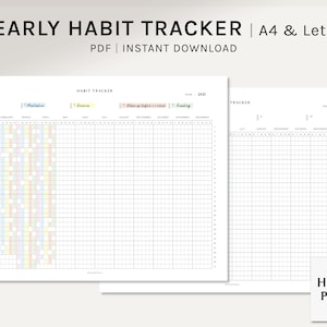 Yearly Habit Tracker | A4, US Letter Size Printable Planner | Routine Tracker template | Tasks Chores Log Sheet | Digital Download