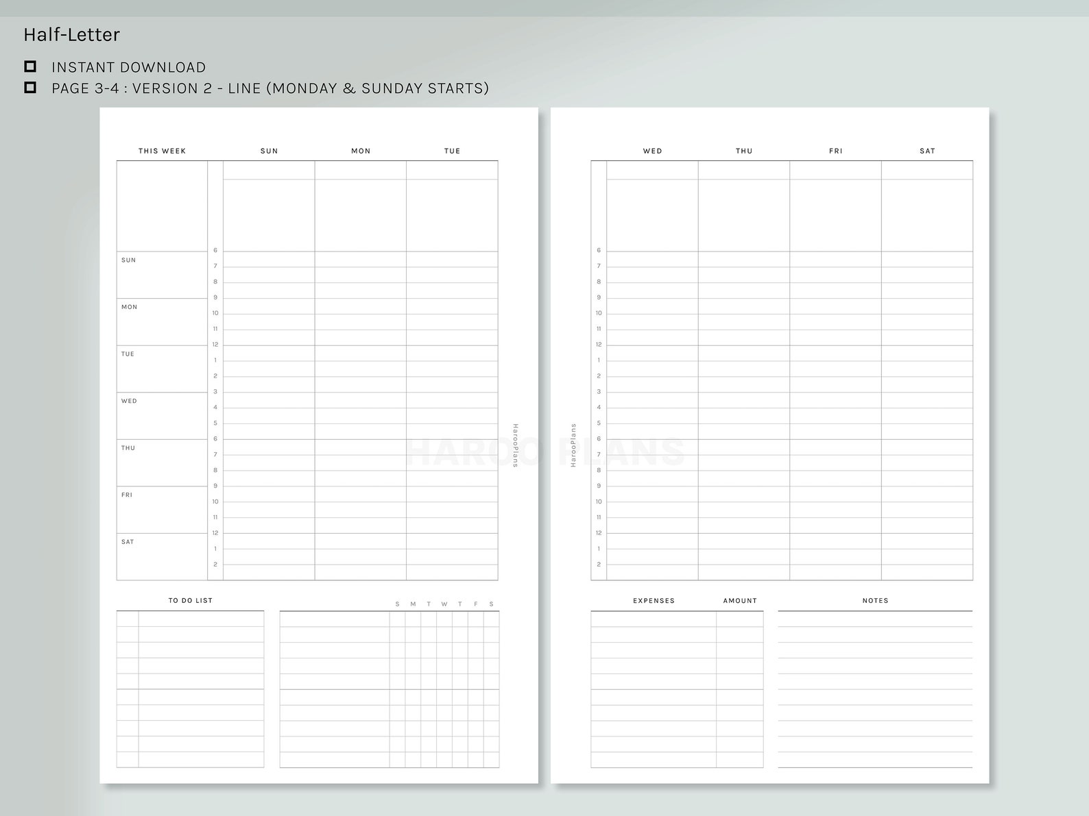 WO2P Schedule | Half-letter Printable Planner Inserts | Weekly ...