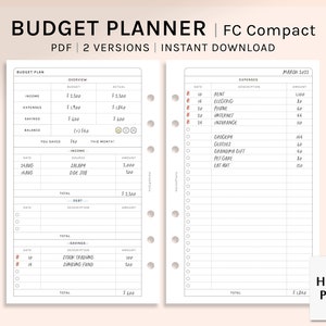 Pianificatore di budget / Inserti stampabili di dimensioni compatte FC / Foglio modello finanziario / Tracker di entrate e spese / Registro dei soldi PDF / Download digitale