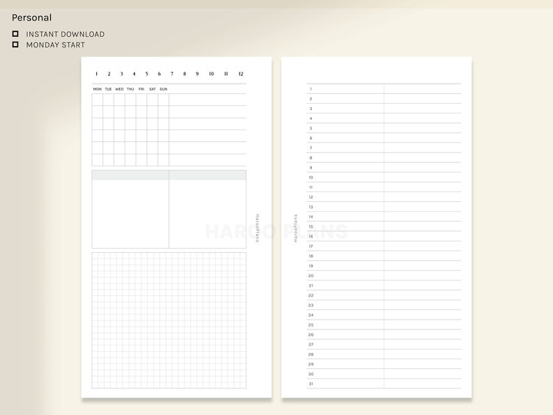 Month at a Glance Personal Size Printable Planner Inserts - Etsy