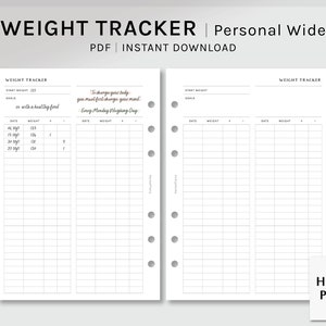 Weight Tracker | Personal Wide Printable Planner Inserts | Diet Weight Loss Log | Simple Fitness Journal Template PDF | Digital Download