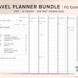 Reise-Planer-Bundle | FC kompakte druckbare Einsätze | Reiseplan Vorlage | Urlaub Tagebuch | Ferien Organizer PDF | Digitaler Download