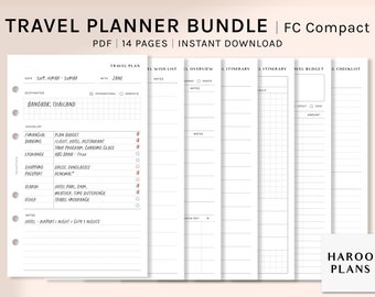 Travel Planner Bundle | FC Compact Printable Inserts | Trip Itinerary Template | Vacation Journal | Holiday Organizer PDF | Digital Download