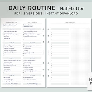 Daily Routine | Half-Letter Ring Printable Planner Inserts | Morning and Night Journal Checklist Template PDF | Digital Download