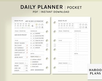 Daily Planner | Pocket Size Printable Inserts | Day Schedule Template | Simple Agenda Refills | DO1P Organizer PDF | Digital Download