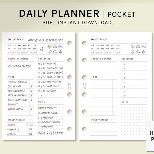 Printed POCKET PM Small Size Daily Planner Inserts Day Etsy