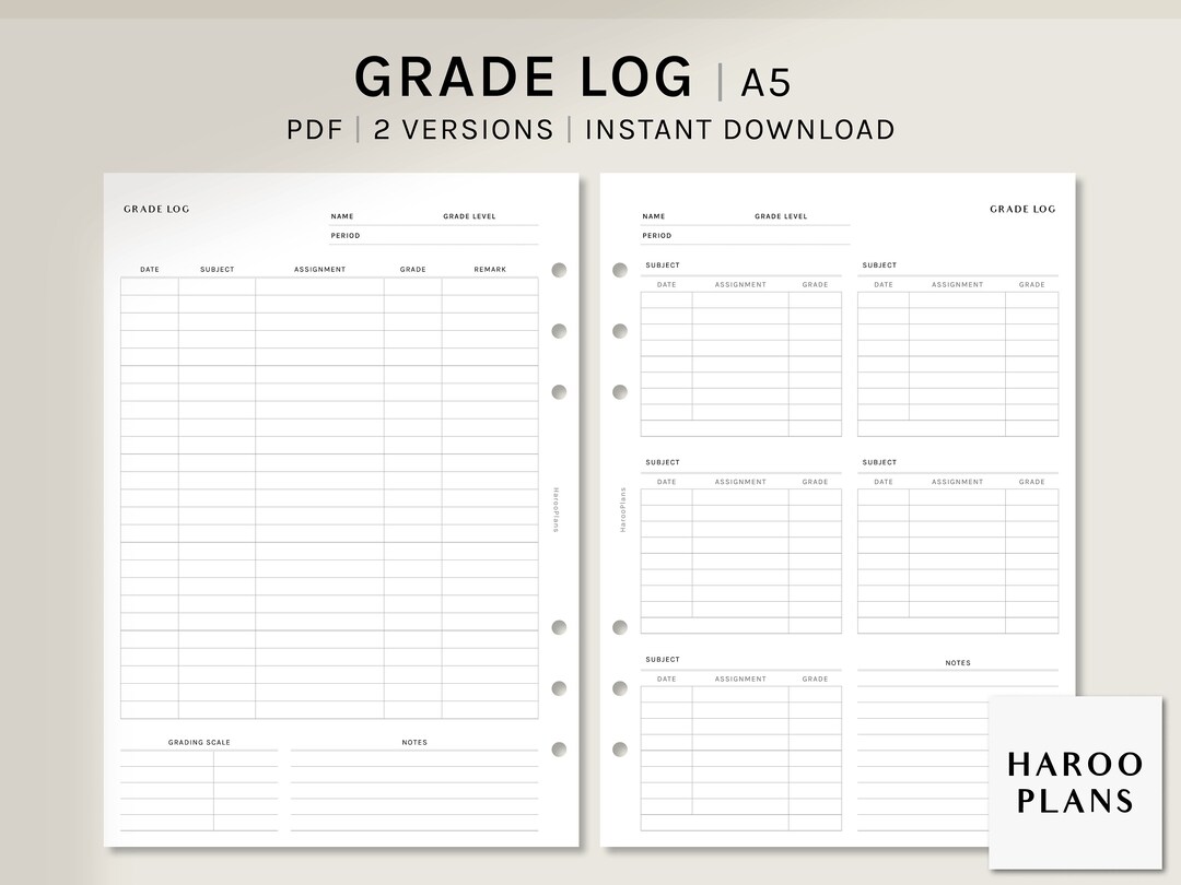 Grade Log Sheet | A5 Printable Planner Inserts | Simple Homeschool ...