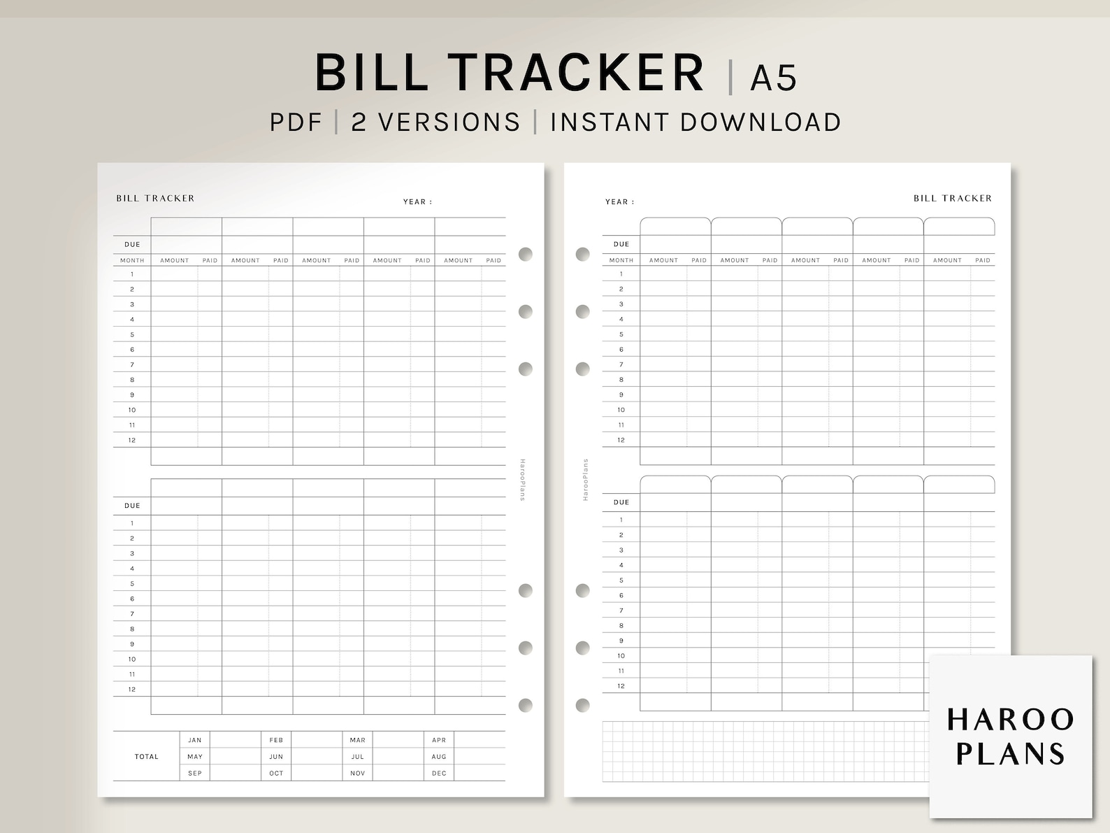 Bill Tracker A5 Ring Printable Planner Inserts Spending Log Layout Bill ...