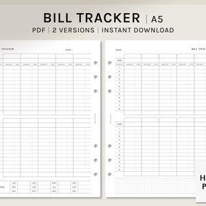 Rekeningentracker | A5 ring afdrukbare planner inzetstukken | Indeling uitgavenlogboek | Sjabloon checklist factuurbetaling pdf | Digitale download