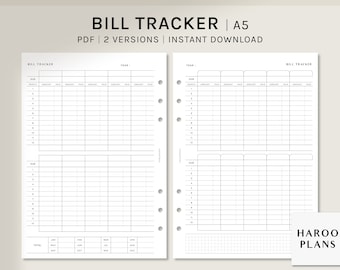 Bill Tracker | A5 Ring Printable Planner Inserts | Spending Log Layout | Bill Payment Checklist Template PDF | Digital Download
