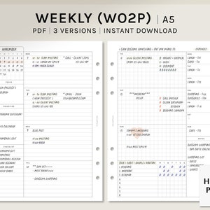 Undated Weekly | A5 Printable Planner Inserts | WO2P Schedule Template | with Calendar, Tracker | Week at a glance PDF | Digital Download