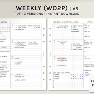 Undated Weekly | A5 Printable Planner Inserts | WO2P Schedule Template | with Calendar, Tracker | Week at a glance PDF | Digital Download