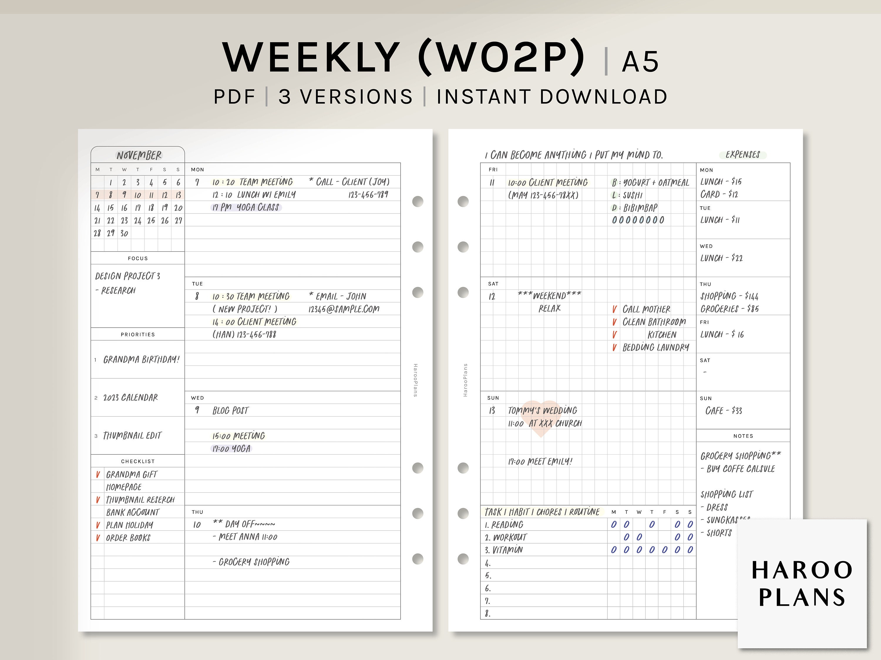 DATED Weekly Vertical Planner Inserts A5 Dated Weekly Diary Page Refill A5  Dated Calendar classic:week5 