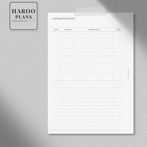 Car Maintenance | Personal Wide Printable Planner Inserts | Auto Repair ...
