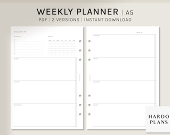 Simple Weekly Planner Printable | A5 | PDF Template | WO2P Layout with Mini Calendar | Sunday Monday Starts | Digital Download