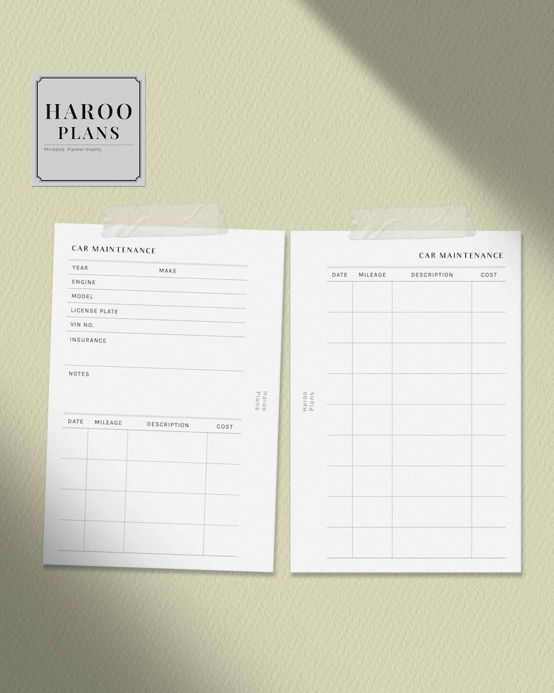 Car Maintenance | Pocket Size Printable Planner Inserts | Simple Auto ...