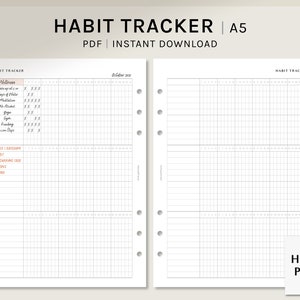 Gewoontetracker | A5-afdrukbare planner-insteekkaarten | Maandelijks takenlogboek | Sjabloon wellnessdagboek | 31-daagse gewoonte-uitdaging | Digitale download