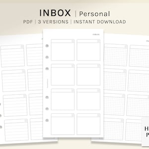 Inbox | Personal Size Printable Planner Inserts | Blank Box To Do List Template | Idea Task List | Brain Dump Worksheet | Digital Download
