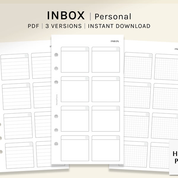 Inbox | Personal Size Printable Planner Inserts | Blank Box To Do List Template | Idea Task List | Brain Dump Worksheet | Digital Download