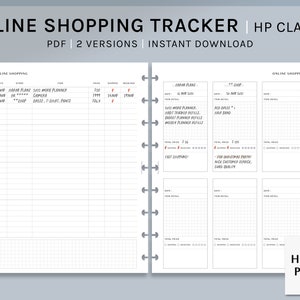 オンライン ショッピング トラッカー | HP クラシック 印刷可能なハッピー プランナー インサート | 注文リスト テンプレート | 購入ログの追跡 PDF | デジタル ダウンロード
