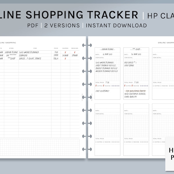 Online Shopping Tracker | HP Classic Printable Happy Planner Einlagen | Bestellliste Vorlage | Tracking Kaufbuch PDF | Digitaler Download