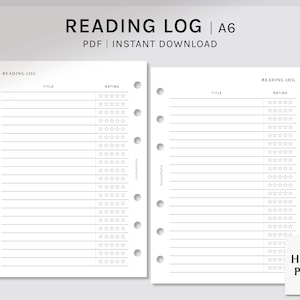 Diário de Leitura para Imprimir | A6 | Modelo de Rastreador de Livros em PDF | Páginas de Layout de Lista de Verificação de Livros Simples | Download Digital