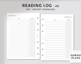 Reading Log Printable | A6 | Book Tracker Template PDF | Simple Book Checklist Layout Pages | Digital Download
