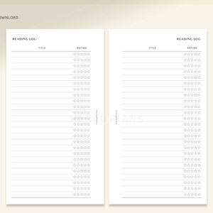 Reading Log | Personal Size Printable Planner Inserts | Book Tracker ...