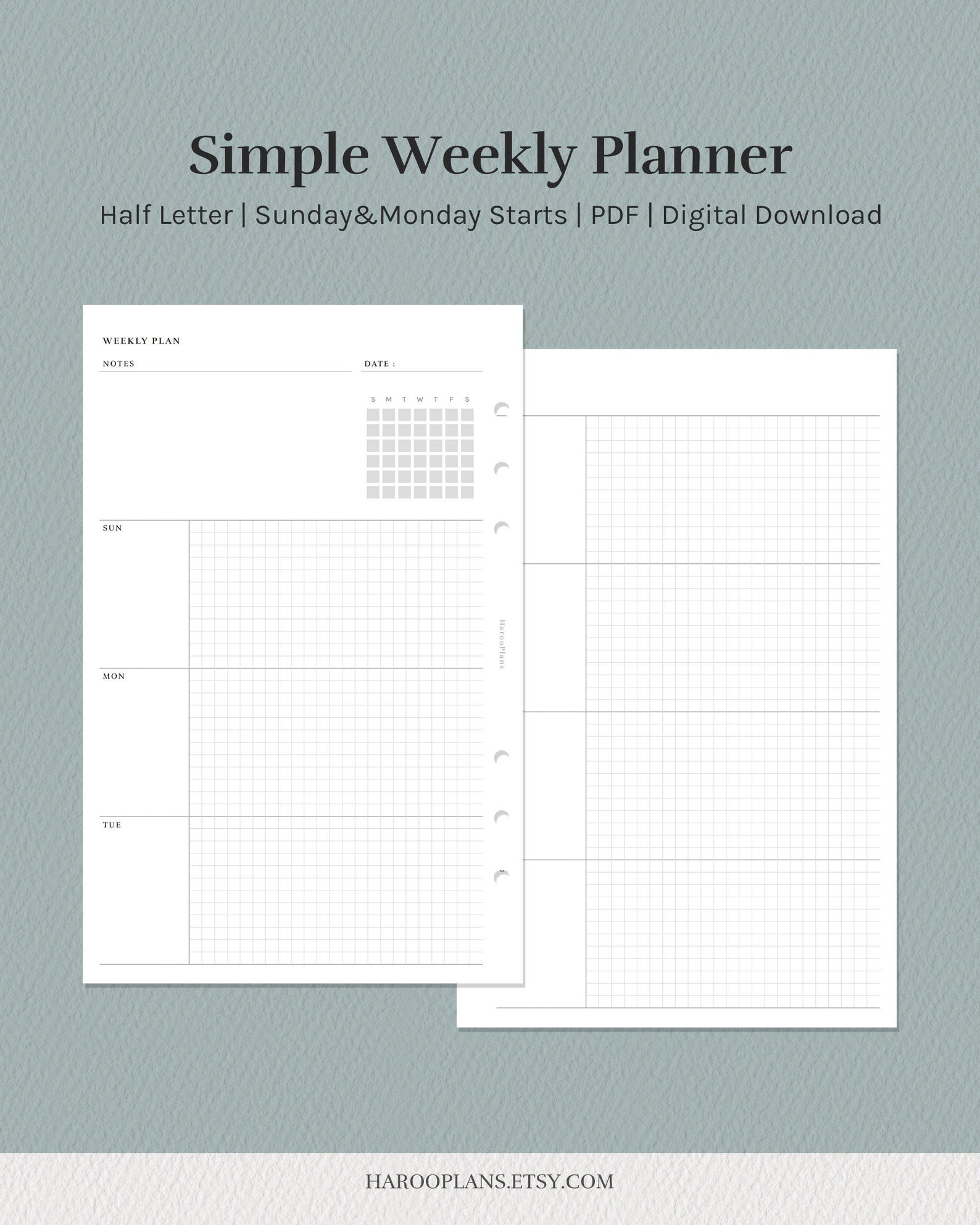 Simple Weekly Planner Printable Half Letter PDF Template Etsy Simple Weekly Planner Printable Half Letter PDF Template Etsy