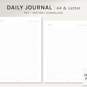 Daily Journal | A4, US Letter Printable Planner Inserts | Simple Lined Diary Template | Hourly Schedule Organizer PDF | Digital Download