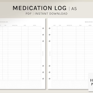 Medicatielogboek | A5-afdrukbare planner-insteekkaarten | Medicijntracker | Pillenlijst supplementen | Werkblad vitamine-inname | Digitale download
