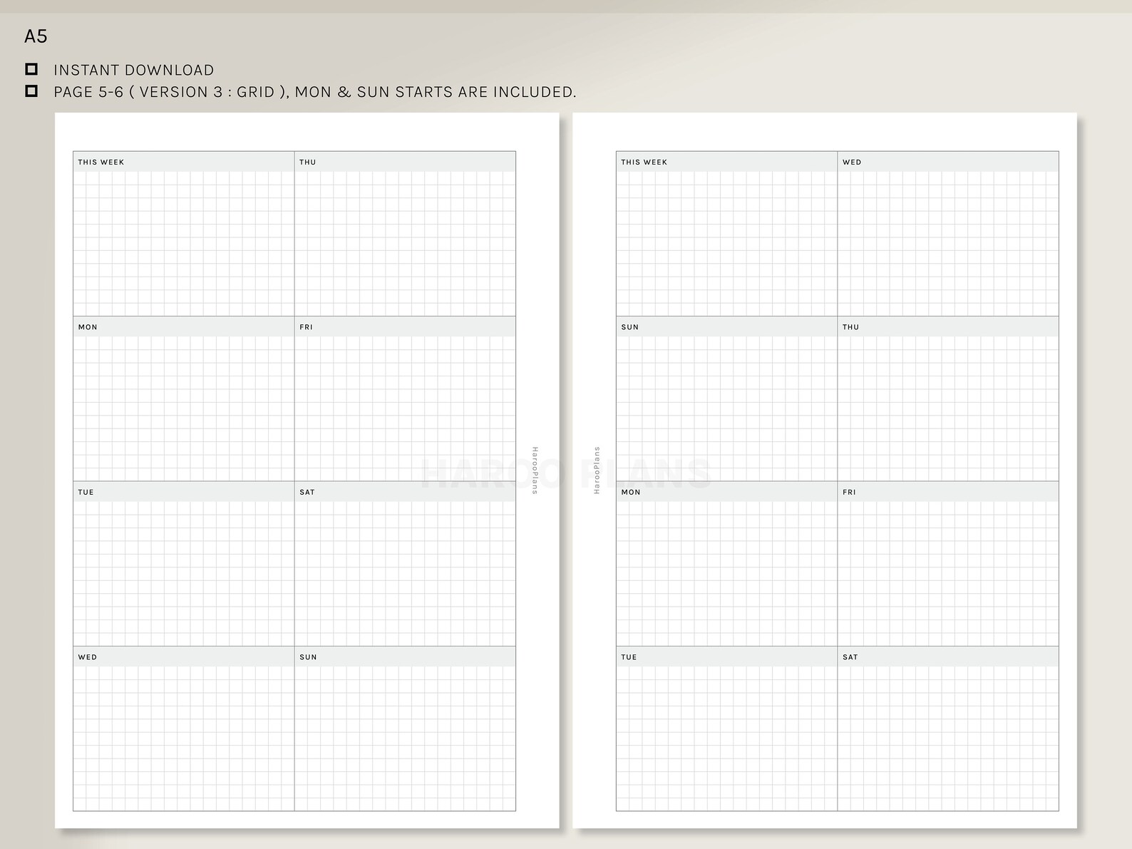 Weekly | A5 Printable Planner Inserts | Simple WO1P Template | Week at ...