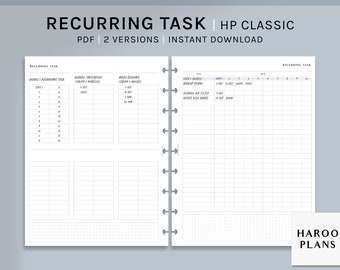 Recurring Task Log | HP Classic Printable Happy Planner Inserts | Habit Chores Tracker Template PDF | When Did I Last | Digital Download