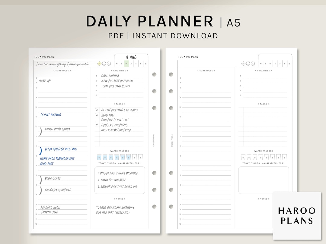 Daily Task Planner | A5 Printable Planner Inserts | Daily Schedule ...