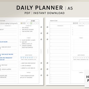 Daily Task Planner | A5 Printable Planner Inserts | Daily Schedule Template | Today&#39;s Journal | Undated Day Plan Notepad | Digital Download