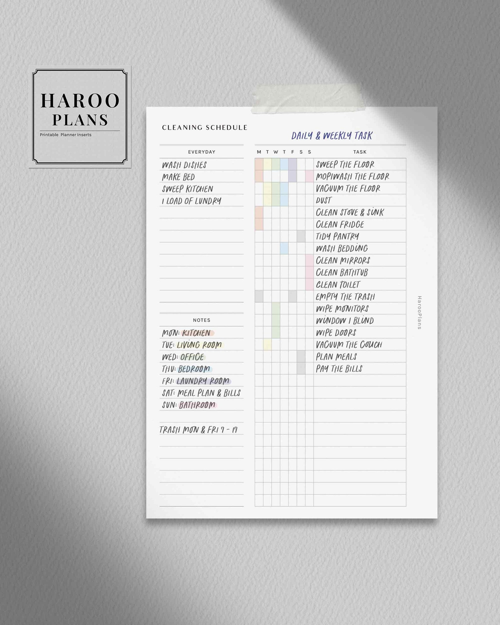 Cleaning Schedule | Personal Wide Printable Planner Inserts ...