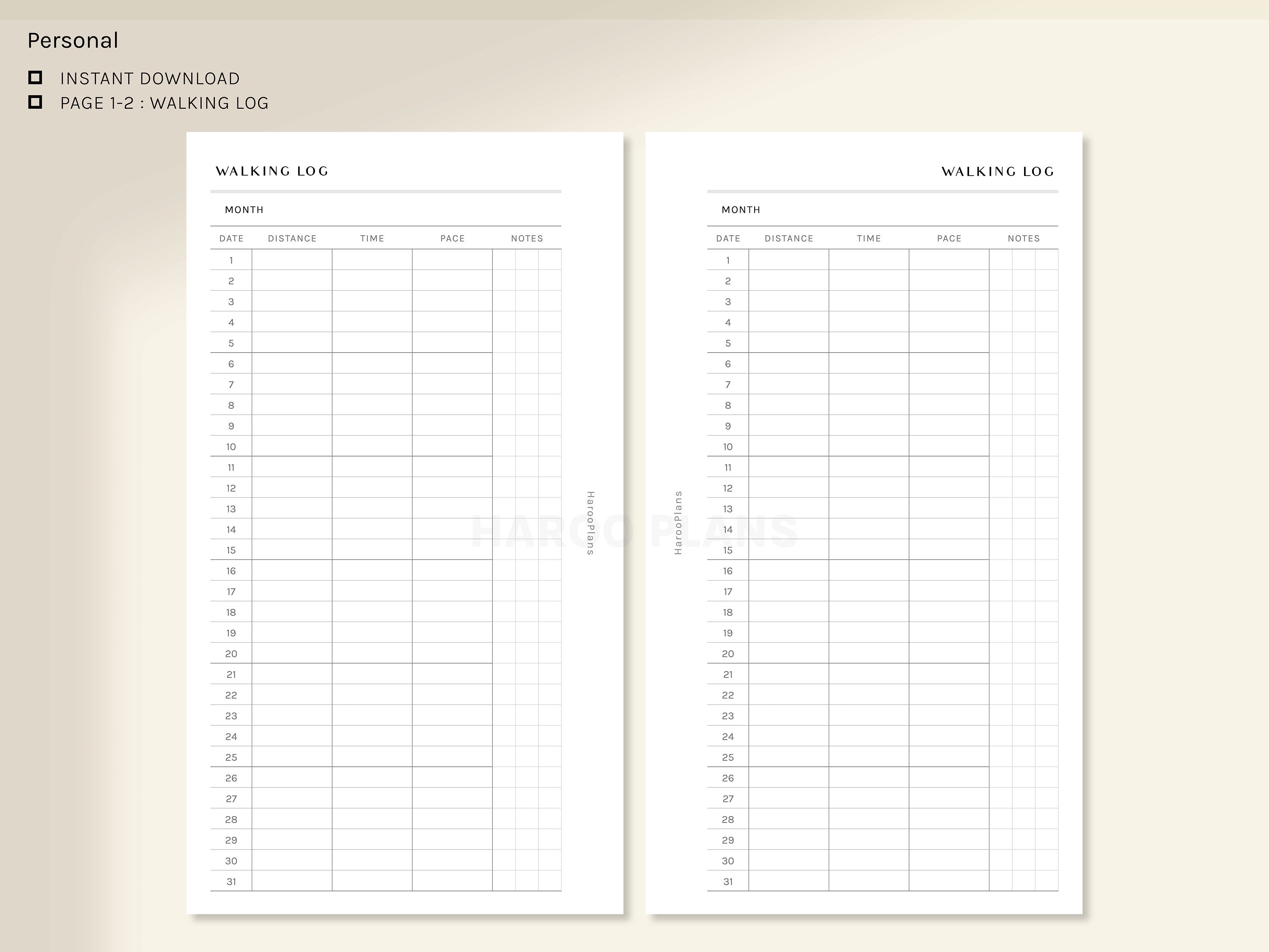 Walking & Running Log | Personal Printable Planner Inserts | Health ...