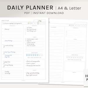 Planificador de tareas diarias / A4, Inserciones imprimibles de cartas de EE. UU. / Plantilla de horario diario / Diario de hoy / Hoja de plan de día sin fecha / Descarga digital