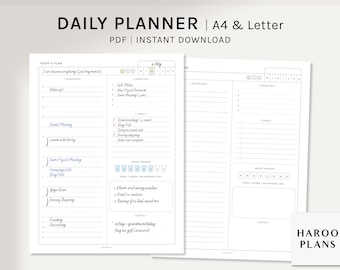 Planificador de tareas diarias / A4, Inserciones imprimibles de cartas de EE. UU. / Plantilla de horario diario / Diario de hoy / Hoja de plan de día sin fecha / Descarga digital