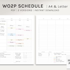 WO2P Schedule / A4, US Letter Printable Planner Inserts / Weekly Organizer Template / Time Blocking Planning Sheet PDF / Digital Download