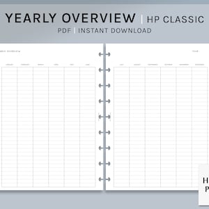 日付なしの年間概要 | HP クラシック 印刷可能なハッピー プランナー インサート | 年間概要 PDF | 空白の年間カレンダー シート | デジタル ダウンロード
