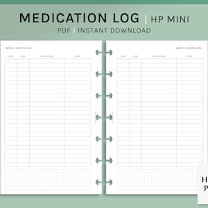 Könnte beinhalten: Ein druckbares Medikamententagebuch für einen Happy Planner Mini. Das Tagebuch hat Spalten für Datum, Uhrzeit, Medikament und Dosis. Der Ausdruck ist in Schwarzweiß und hat ein Rastermuster am unteren Rand.