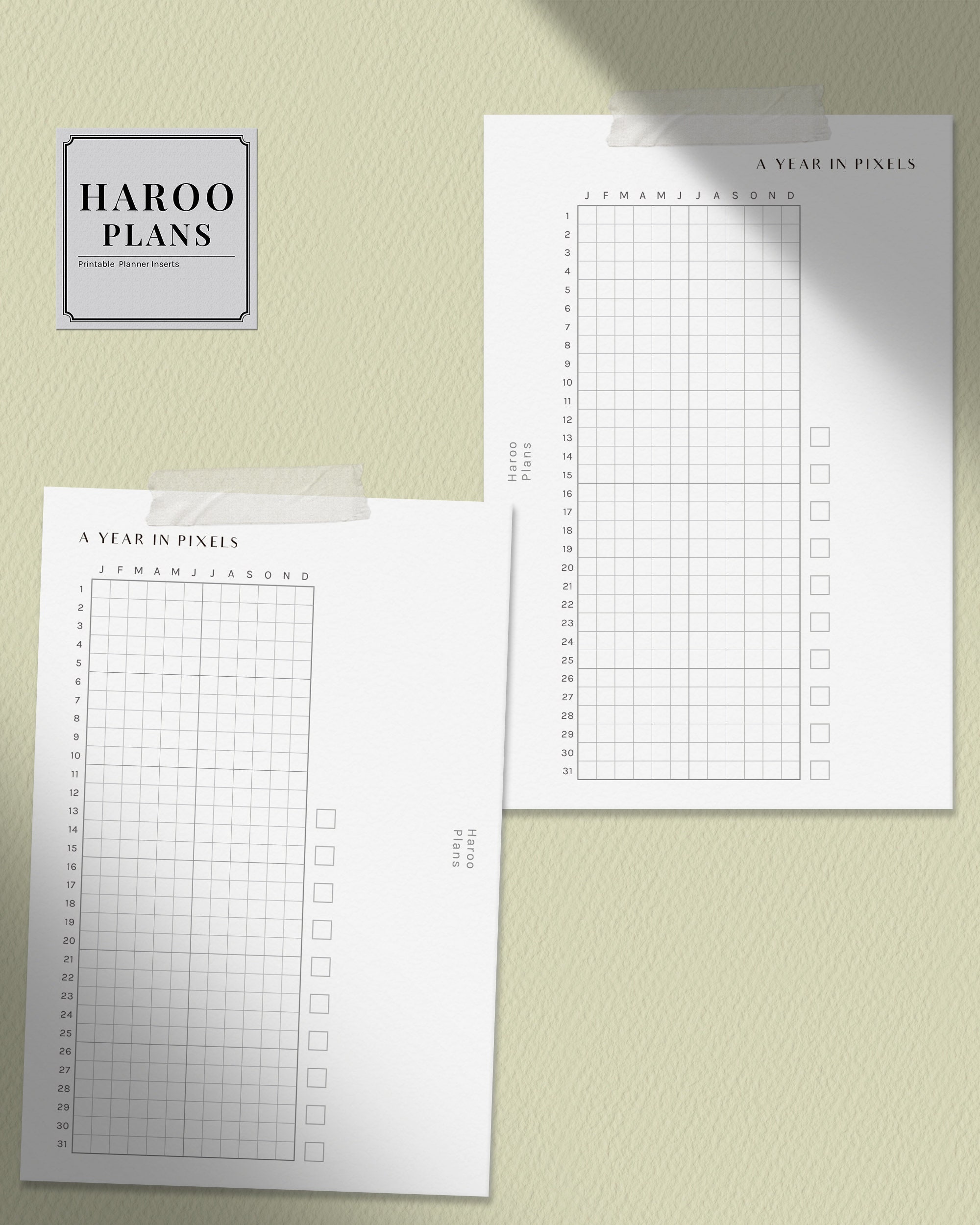 A Year in Pixels | Pocket Size Printable Planner Inserts | Yearly Mood ...