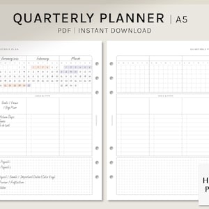 Quarterly Planner | A5 Printable Inserts | 3 Month Goal Organizer | 90-Days Planning Worksheet | Undated Yearly Journal | Digital Download