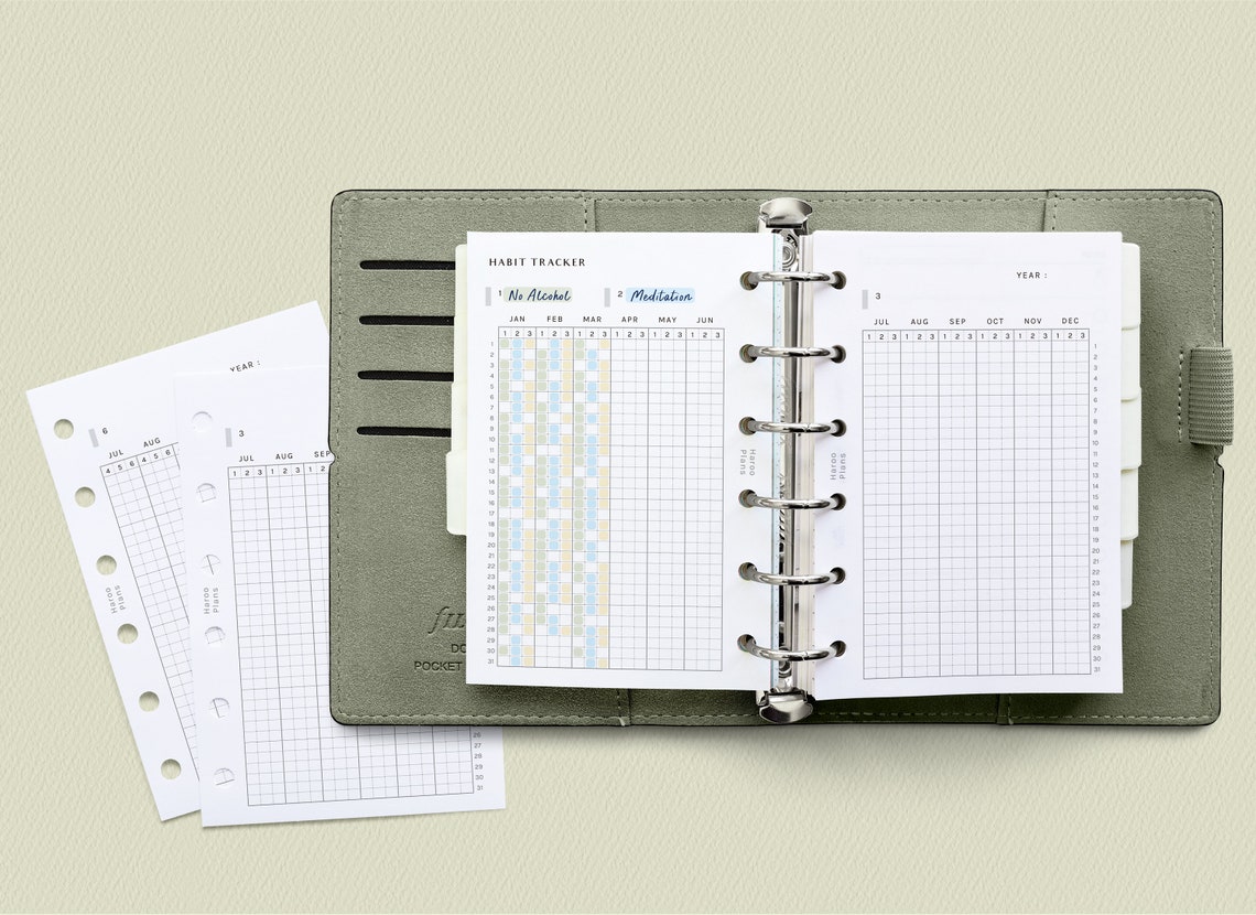 Yearly Habit Tracker | Pocket Ring Printable Planner Inserts | Routine ...