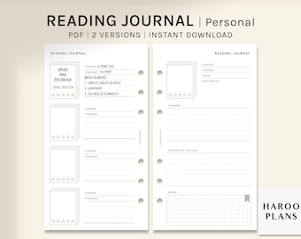 Reading Journal | Personal Printable Planner Inserts | Book Review Log Template PDF | Simple Book Diary Layout Worksheets | Digital Download